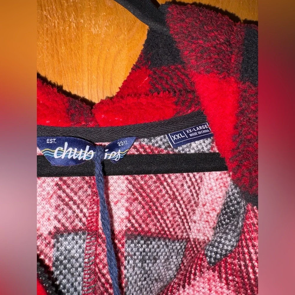 Chubbies The Lumberjack Red and Black Plaid Hooded Onesie XXL